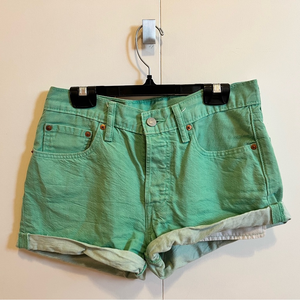 Levi's 501 Green Jean Shorts Cut-Off Style